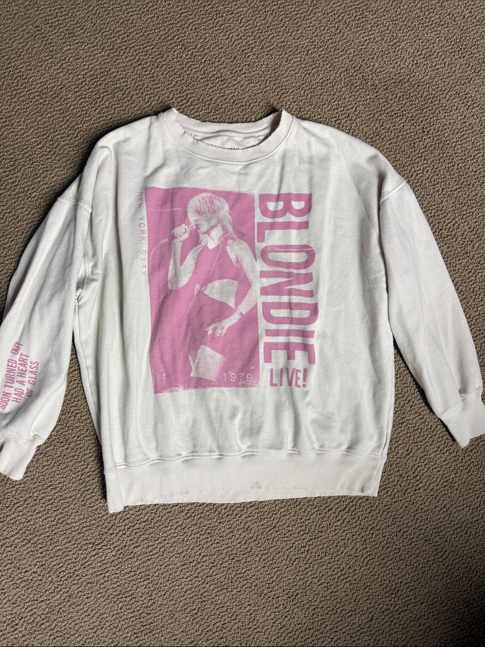 American Eagle Outfitters White Sweatshirt with Pink Blondie Graphic